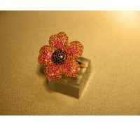 Кольцо - цветок с цветными сапфирами, черными бриллиантами, рубинами