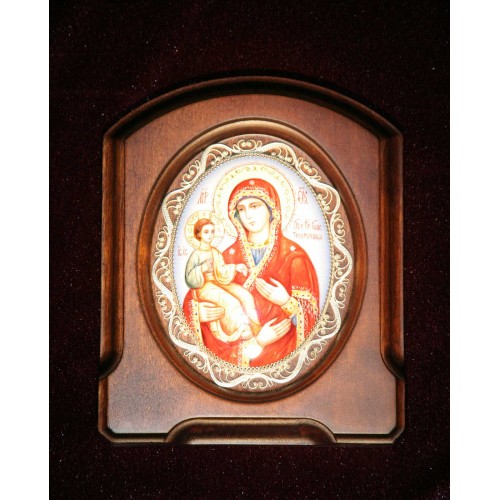 Икона в технике финифть "Пр. Богородица Троеручница"